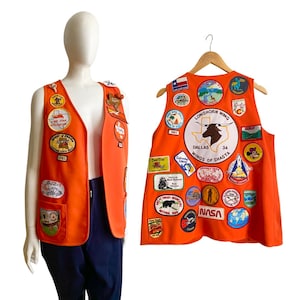 Vintage 1980s Travel Shasta Rally Americana Cloth Patches Vest L