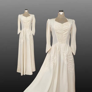 Vintage Antique 1940s Trapunto Quilting Ruched Wedding Dress 40s Bride S