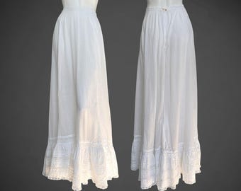 Antique Edwardian Ivory Cotton Lace Flounce Full Layered Skirt Petticoat S