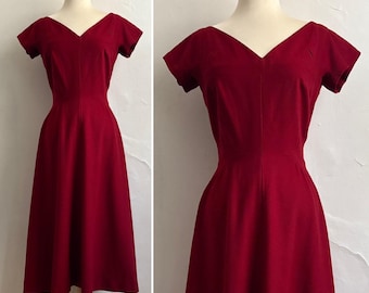 Vintage 1950s PAULINE TRIGERE Small Deep Wine Fine Wool Structured 50s Designer Dress