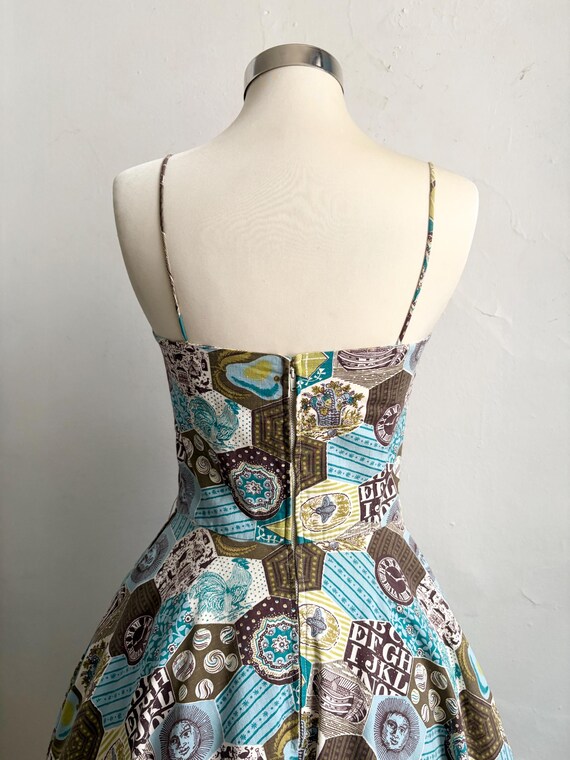 Vintage 1950s Folklore Patchwork Print Cotton Ful… - image 4