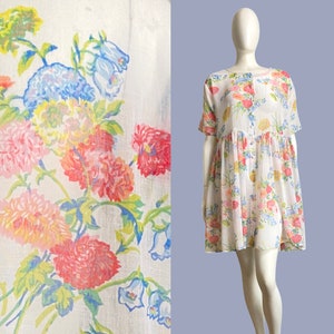 Vintage 1980s BETSEY JOHNSON Punk Label Floaty Floral Babydoll Dress M