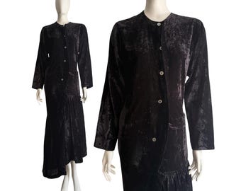 1996 COMME des GARCONS Vestido de deconstrucción de terciopelo triturado negro Sz M