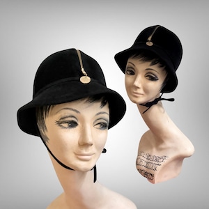 Vintage 1960s MR JOHN Black Felt Zipper Detail Mod Tie Bubble 60s Hat