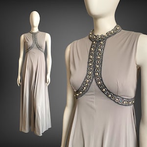Vintage 1970 Gris Perla Jeweled Super Glam Palazzo Mono S