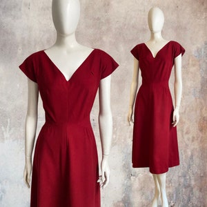 Vintage 1950s PAULINE TRIGERE Deep Crimson Fine Wool Cocktail Dress S