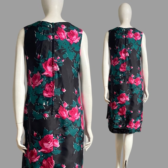 Vintage 1950s 60s Silk Rose Print Cocktail Wiggle… - image 7