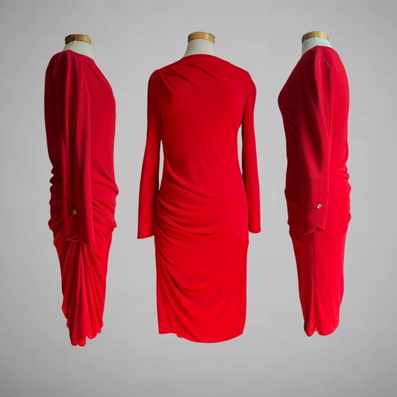 Giorgio Armani, 1990s GIORGIO ARMANI Red Rayon Draped Cocktail Dress M