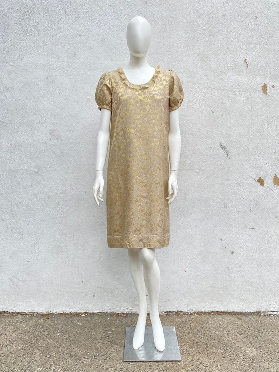 Vintage 1960s Gold Lurex Lame and Lace Cocktail D… - image 2