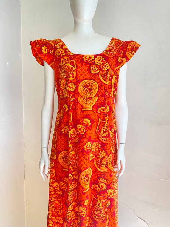 Vintage 1950s Hawaiian Tiki Lounge Hostess Dress L - image 2