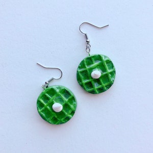 Matcha Waffle Earrings | Handmade polymer clay earrings