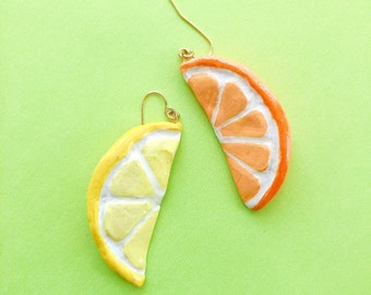 Orange and Lemon slice Earrings | Handmade polymer clay earrings