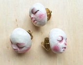 White and Pink Baby Face Brooch - Handmade hand painted polymer clay - 2cm