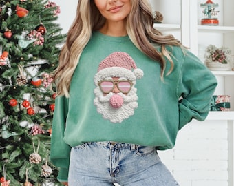 Faux Yarn Punch Needle Santa Christmas Comfort Colors Sweatshirt