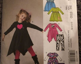 McCall's M6155 Pattern, Girls Dress, Top, Leggings Sizes 2-5 Uncut FF