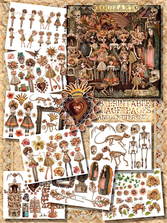 Halloween Printable Collage Sheets Sugar Skull Xquizart - Etsy
