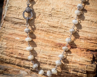 Silverite Handmade Necklace with Diamond Lock, Artisan Beaded Necklace, Sterling Silver Jewelry