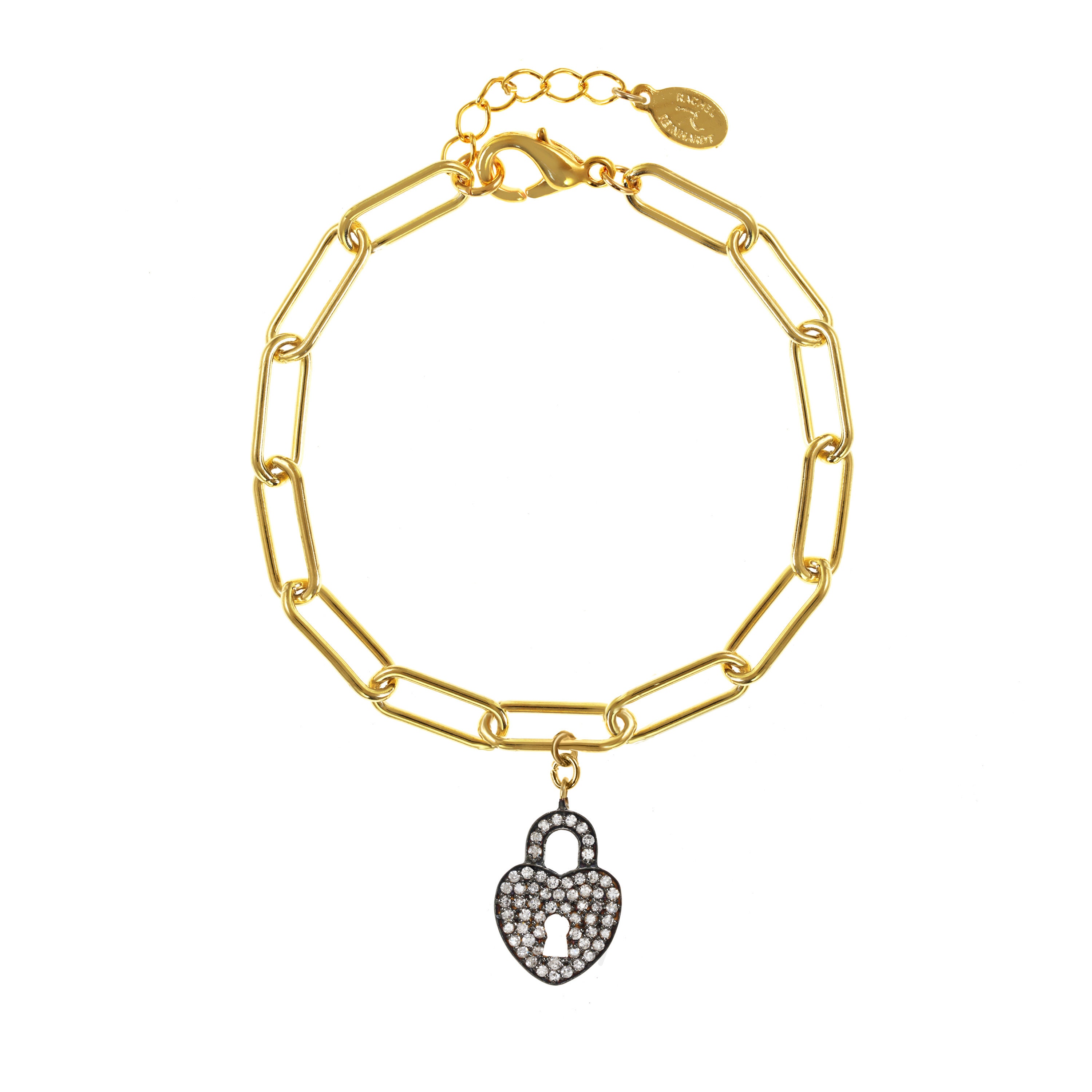 Heart Charm Bracelet, Gold Paperclip Charm Bracelet, Pave Heart