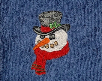 Snowman Towel - Christmas Towel - Hand Towel - Dish Towel - Microfiber Towel - Blue Towel