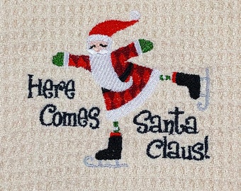 Santa Claus Towel - Here Comes Santa Clause - Hand Towel - Dish Towel - Microfiber Towel - Embroidered Towel - Decorative