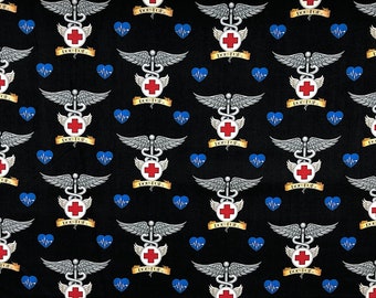 What the Doctor ordered Symbols Black - Medical Fabric -MISC-105