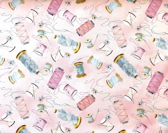 Fancy Threads Light Pink - Sewing Themed Fabric - Sew in Love - SEW-69