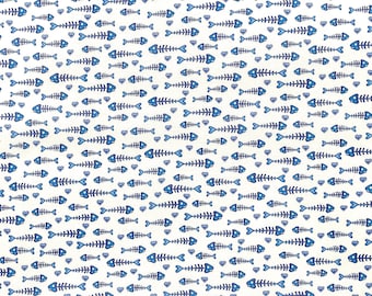 Fish Bones White - Cat Fabric - Kitty City - Cotton Fabric - CAT-111
