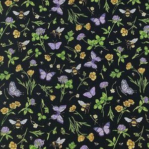 Flower Toss Black - Honey & Clover - Cotton Fabric - FL-412