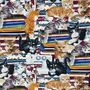 Quilted Kitties - Cat Fabric - Cotton Fabric - CAT-138