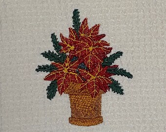 Poinsettia Towel - Christmas Towel - Hand Towel - Dish Towel - Microfiber Towel - Cream Towel - Embroidered Towel