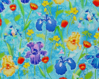 Iris Fabric - Nature's Iris - Flower Fabric - Cotton Fabric - FL-343