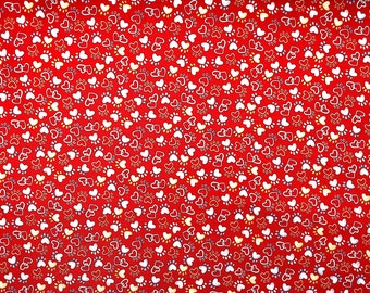 Think Pawsitive Paw Prints Red- Dog Fabric - DOG-48