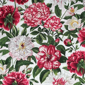 Peony Fabric - Large Peony on Black - Flower Fabric - Bloom - Cotton Fabric - FL-342