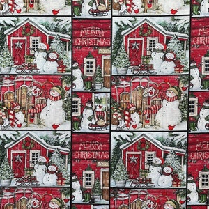 Santa&#39;s Lodge Fabric - Snowman Fabric - Christmas Fabric - XMAS-101