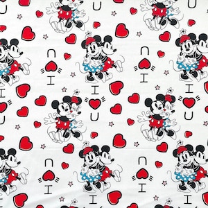 Mickey and Minnie Mouse Fabric - I Love You - CC-67