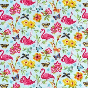 Tossed Flamingos and Flowers - Pink Paradise - Cotton Fabric - FL-276
