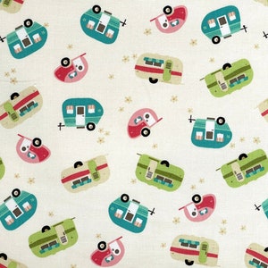 Glamp Camp Travel Trailers Cream - Camping Fabric - Travel Trailer Fabric - CAMP-53