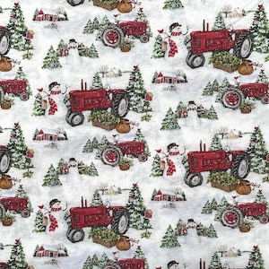 Farm Tractors - Snowman Fabric - Christmas Fabric - Holiday Fabric - XMAS-99
