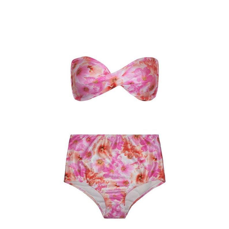 Daci High Waisted Bandeau Bikini Set - Women's Strapless Two Piece Ribbed Swimwear