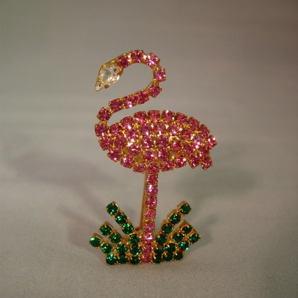 Spilla di strass fenicottero rosa vintage