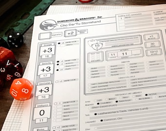 DELUXE BUNDLE - D&D 5e Character Sheets - Stats Appearance History Worn Gear Backpack Inventory Spells Container Info (Print Play Fillable)