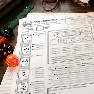 DELUXE BUNDLE - D&D 5e Character Sheets - Stats Appearance History Worn Gear Backpack Inventory Spells Container Info (Print Play Fillable)