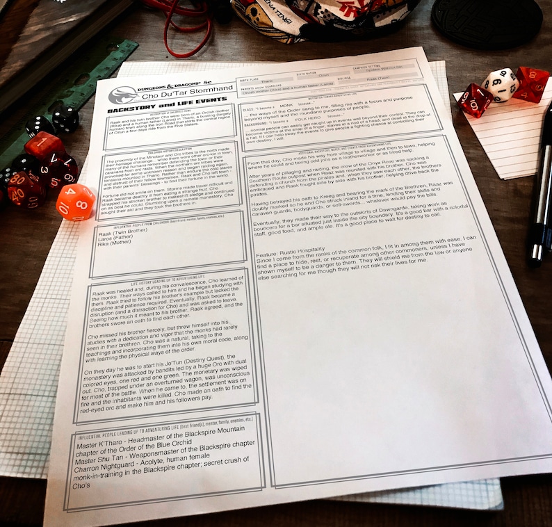 DELUXE BUNDLE - D&amp;D 5e Character Sheets - Stats Appearance History Worn ...