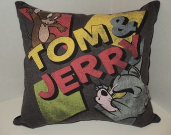 Cartoon shirt pillow/ complete and ready to use or display/ side 2 is super soft black flannel/ fully lined/ hypoallergenic stuffing