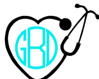 Heart Stethoscope Nurse Monogram Vinyl Decal Sticker