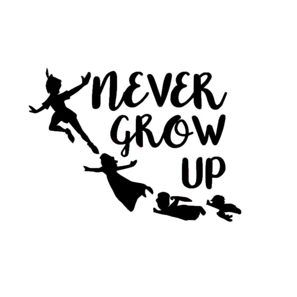 Peter Pan "Never Grow Up"  Sticker | Vehicle | Yeti | Tumbler | LapTop Decal | Wall Decor | Disney Wendy Darling Decal | Peter Pan Sticker