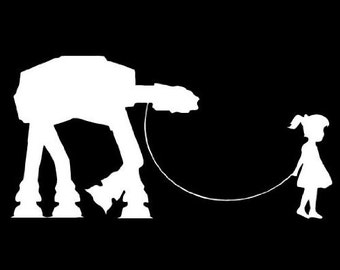 Girl Walking Pet AT-AT Star Wars Disney Vinyl Decal Sticker