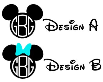 Minnie or Mickey Mouse Head with Monogram Disney Magic Band Decal | Disney Decal | Disney Mickey Mouse Head with Monogram Magic Band Decal