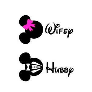 Set of Wifey and Hubby Disney Decals | Disney Mickey Decal | Disney Minnie Decal | Wifey | Hubby | Bride | Groom Vinyl Decal | Glitter Decal