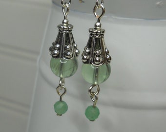 Green Fluorite Victorian Earrings / Natural Fluorite Beaded Dangle Earrings / Heart Chakra Balancing Earrings / Healing Gemstones Jewelry